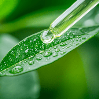 extraction de gouttes sur feuille d'une plante avec pipette pour créer un produit d'origine naturel