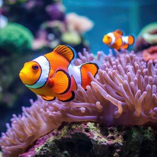 Photo de deux poissons clowns dans un aquarium